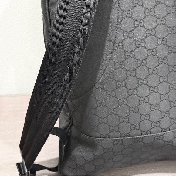 GUCCI Logo Leather Logo Nylon schoolbag Backpack Black - Picture 6 of 14